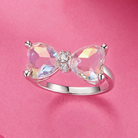 Bague pierre principale s925 argent sterling plaqué or blanc bague coeur girly bijoux femme