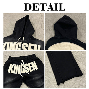 Conjunto de Sudadera y Pantalones Deportivos de Dos Piezas para Hombre, Personalizado OEM, de Tela Gruesa, con Parches Bordados y Efecto Desgastado - Product Image 6