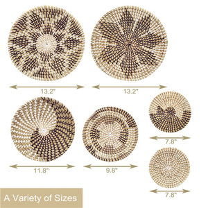 Décorations murales en paille Décor de salon gris Boho Art Ensemble de 6 <span class=keywords><strong>Rotin</strong></span> Gris Demi-cercle Antique Pierre Déco - Product Image 4