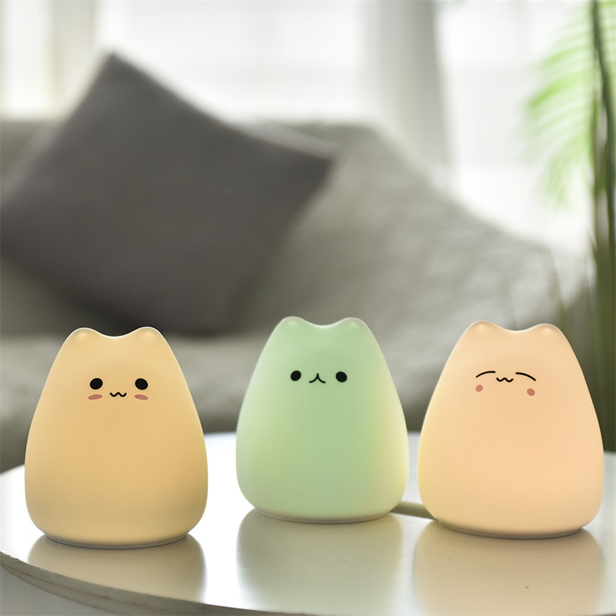 Free cartoon small star of silica gel cat lights LED colorful color children bedroom atmosphere small night lights creative gift