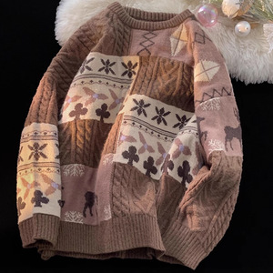 Dalang Sweater Factory Women's <b>Thick</b> Knit <b>Cardigan</b> Loose Crew Neck Patchwork Winter 2025 Anti Pilling Full Sleeve - Product Image 1
