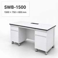 Banc de laboratoire mobile en acier et bois avec roulettes de nivellement Fuma, armoire à tiroirs et module d'alimentation intégré pour usage scolaire, hospitalier et en atelier