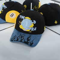 Gorra de Béisbol de Malla con Visera Curva, Estilo Casual Urbano, 5 Paneles, Logotipo Personalizado, Patrón de Billar, Bordado de Llamas, Cierre de Hebilla