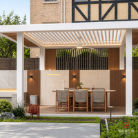 MEIXIN ORLANDO Villa de luxe moderne, pergola bioclimatique motorisée en aluminium avec verre trempé, alimentée à l'énergie solaire, à lames orientables
