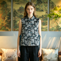Vêtements pour femmes originaux, style chinois, pivoine, Qilin, col montant, grande taille, en soie de mûrier, brocart Song, gilet asymétrique 5189