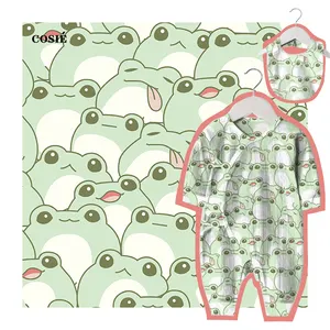 100%Cotton Double Crepe Gauze Muslin Fabric Digital Printed 120gsm Design Cute Frog Kiddie Printed Fabric For Baby Clothes