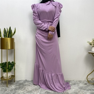 6276# Fashion Elegant Lace up Neckline Slanted Bottom Pleated Evening Party Dress Muslim Popular Design - Product Image 5