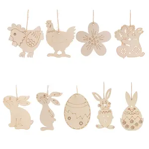Easter Wooden Ornament Cute Animals Eggs Hanging Pendant For Party Decoration Diy Creative Printing Pendant