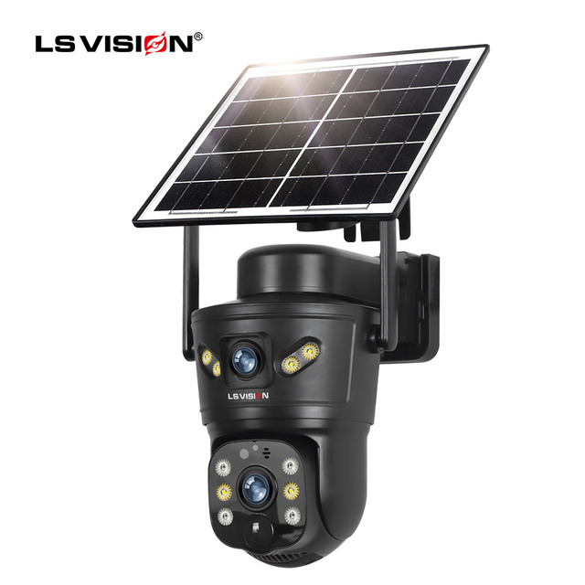 LS VISION 4MP 2K Solar PTZ 4G WiFi PIR AI Human Track Face Detection Alarm with 2-Lens 2-screen Security Camera