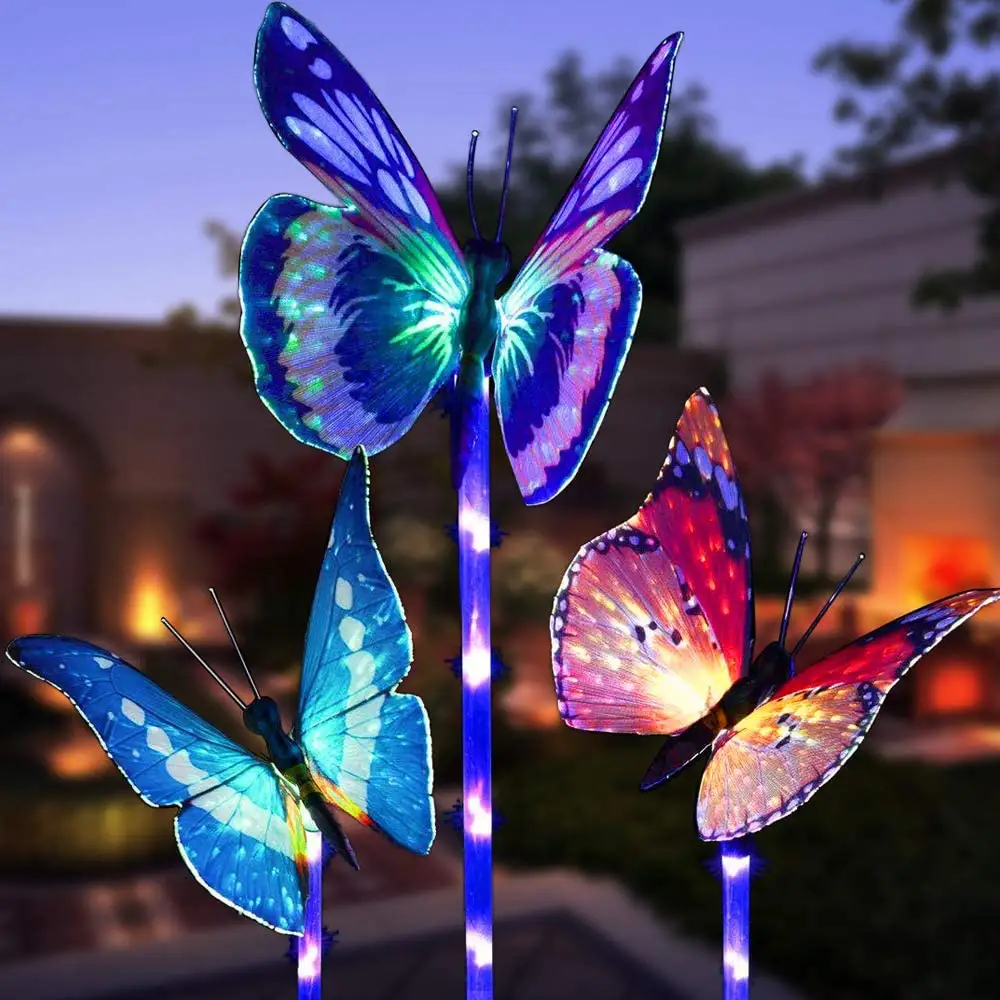Howlighting Outdoor Waterproof Solar Color Changing Fiber Butterfly Reed Wheat Flower Lamp Garden Solar Led Flower Lights
