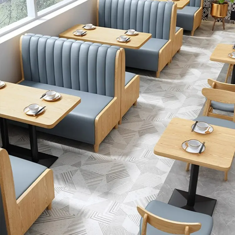 Commercio all'ingrosso prezzo a buon mercato set di mobili ristorante Fast Food Coffee Shop divano stand tavolo e sedie industriali in legno moderno