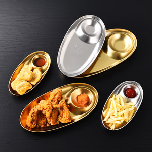 NEWELL personalizado estilo coreano de acero inoxidable Snack Dumplings Golden Oval Division Plato de inmersión Bandeja Plato de patatas fritas - Product Image 2