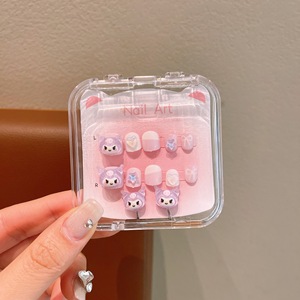 Qianya Kids Cartoon Press on Nails Set avec Clips d'oreille assortis My Melody Kuromi Cinnamoroll Autocollants auto-adhésifs pour <span class=keywords><strong>ongles</strong></span> pour fille - Product Image 2