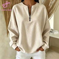 Sweat-shirt décontracté à manches longues, couleur unie, demi-zip, grande taille, chaud pour l'hiver, avec logo personnalisé Loveda pour femmes