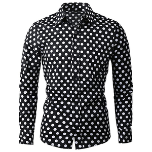 Camicie da uomo personalizzate in cotone 100% moda camicia abbottonata a maniche lunghe con stampa Slim Fit a pois - Product Image 1