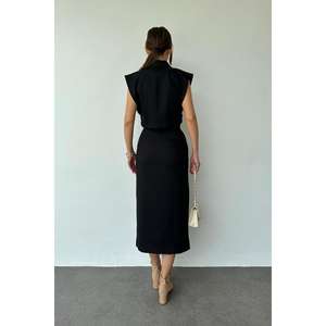 <b>Women's</b> <b>Black</b> Vest and <b>Skirt</b> Set with Front and Side Buttons Wholesale Suit Sets - Product Image 1