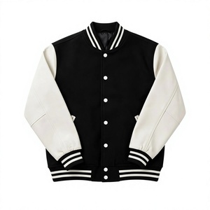Chaqueta Varsity Negra y Blanca para Hombre, Cuello Mao, Corte Regular, Estilo Casual, para Otoño, Logotipo Frontal, Transpirable - Product Image 1