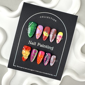 Ongles pressés en <span class=keywords><strong>diamant</strong></span> à motif de pois peints à la main, taille moyenne, en amande, avec colle, ongles artificiels pour filles et femmes - Product Image 3