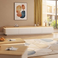 Ensemble table basse et meuble TV mobile en aluminium blanc crème aux coins arrondis, style nordique moderne, pour petit espace, salon minimaliste