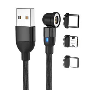 Cable USB magnético giratorio de 540 grados, 3 en 1, en forma de L, 3A cargador USB, de carga rápida, magnético para todos los teléfonos