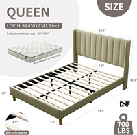 Cadre de lit plateforme réglable rembourré / Cadre de lit Queen / Tête de lit moderne à double aile au design géométrique / Tissu velours / Métal