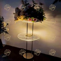 Support à gâteau en acrylique et fer à deux niveaux, décoration florale, centre de table de mariage, support à fleurs en métal DIY