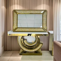 Usine en gros Sparkle Crystal Mirrored Console Table Set avec miroir-Mobilier de maison de luxe moderne, 1 ensemble
