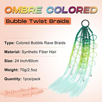 Extensions de cheveux colorées Ombre tressées Queue de cheval à bulles avec attache pour cheveux 24 pouces Accessoires pour cheveux Crazy Hair Day pour filles