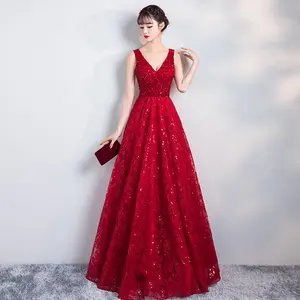 Charmante robe de soirée rouge ligne a col en v brillant perlé appliqué robe de bal paillettes perles rouge robe de bal