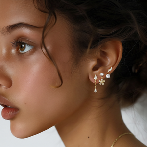 Collection de Boucles d'Oreilles YML&S925 Plaquées Argent Or avec Étoiles et Lunes en Zircon Cubique : Styles Assortis de Boucles d'Oreilles pour Femmes - Product Image 4