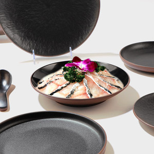 Plato Redondo para Bistec, Negro, de Melamina, Plano, para Uso Comercial, Hoteles, Comedor, Estilo Occidental - Product Image 4