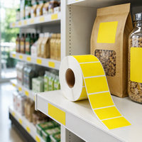 Rouleau d'étiquettes autocollantes rectangulaires jaunes personnalisées, thermiques directes, imperméables, à forte adhérence pour l'emballage alimentaire
