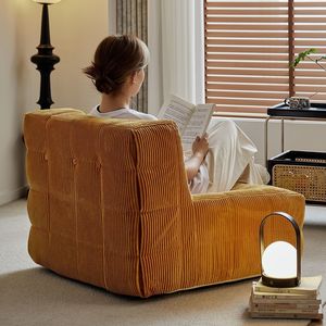 Fauteuil pouf en velours côtelé, design carré capitonné, style mid-century modern, pour salon, fauteuil individuel avec rembourrage en éponge douce - Product Image 4