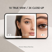 Miroir de maquillage portable, miroir de vanité pour voiture, miroir grossissant 3X avec LED, miroir cosmétique à 3 couleurs, à intensité réglable par tactile, pour pare-soleil