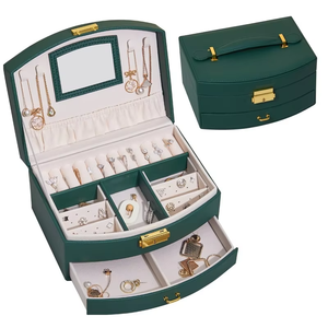 Elegant Semi-<b>Circle</b> Jewelry Organizer with Key Lock and Mirror, Multi-Compartment Storage for Necklaces Earrings <b>Rings</b> Bracelets - Product Image 4