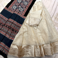 Lehenga de viscosa y seda con dupatta de sari Ajrakh, conjunto de dos blusas, colección de ropa tradicional para bodas y festivales