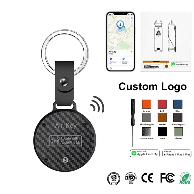 Minimalist Smart Carbon Fiber Key Organizer with tracker Mini Genuine Leather GPS Keychain with Key Ring