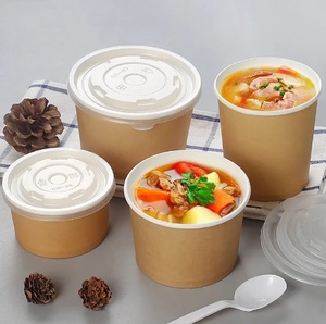 Ciotola di carta bianca per insalata di Pasta Acai personalizzata usa e getta 400ml-1000ml copertura per ciotola di carta Kraft per uso alimentare da asporto