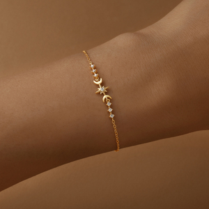 Pulsera Ajustable Simple de Plata de Ley S925 con Elementos Geométricos de Estrella y Luna Incrustados con Circonita Blanca 5A - Product Image 4