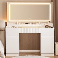 Table de maquillage moderne avec miroir LED de 42 pouces et prises de courant, bureau intelligent à tiroirs lumineux RGB pour chambre à coucher