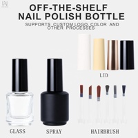 Bouteille en verre cylindrique noire classique de 15 ml et 16 ml pour vernis à ongles en gel, avec bouchons et pinceaux, contenants vides personnalisables avec logo OEM – Produit très vendu