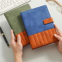 Carnet à couverture souple en cuir PU A5 avec boucle magnétique, blocs de couleur épissés, style vintage, personnalisable, cadeau d'affaires pour usage quotidien au bureau