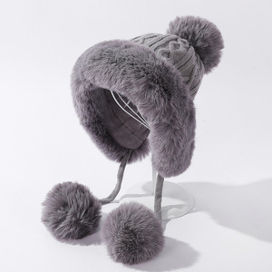 Chapeau d'hiver en fausse fourrure pour <span class=keywords><strong>femme</strong></span> avec <span class=keywords><strong>pompon</strong></span>, cache-oreilles chauds - Product Image 1