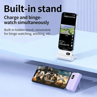 Mini Power Bank 5000 mAh avec affichage numérique, support de téléphone 3-en-1, double tête et câble intégré, format capsule
