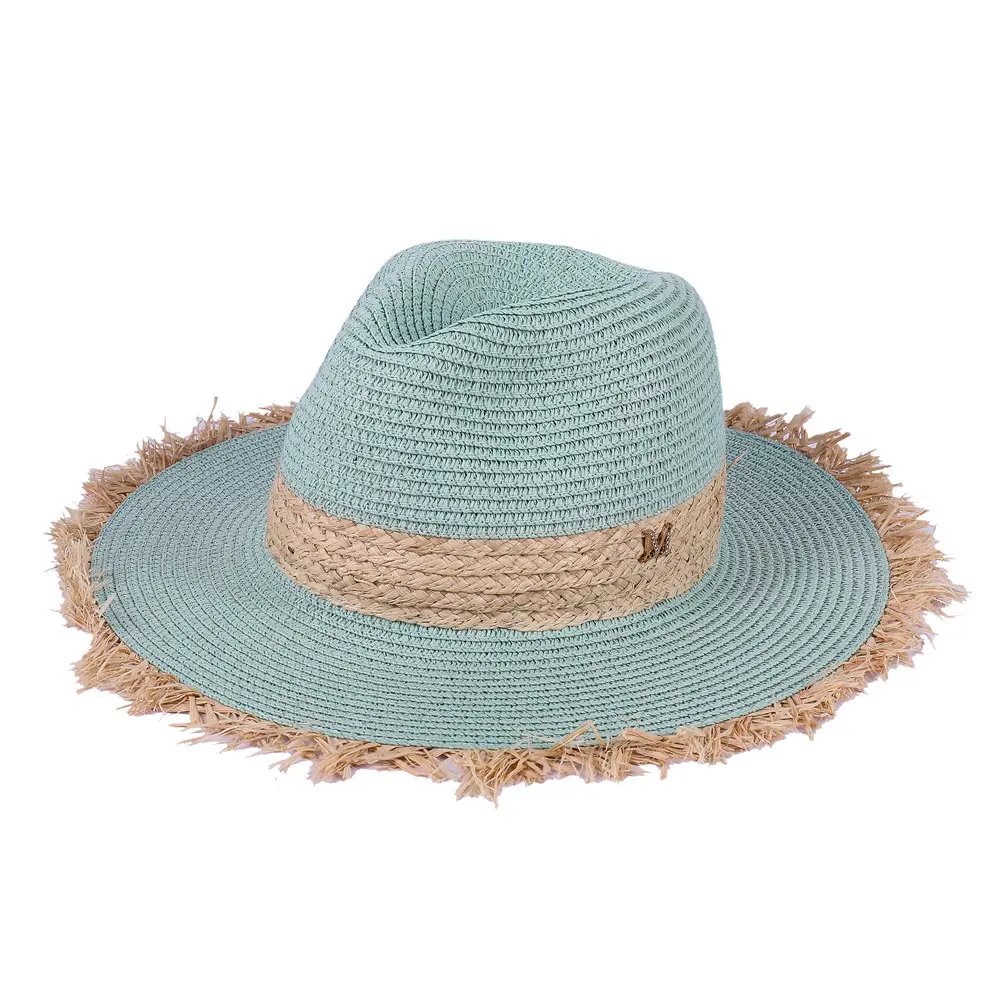 Venta al por mayor verano ala ancha Jazz gorra mujer Casual borla flexible sombrero para el sol al aire libre viaje protector solar paja Panamá sombrero