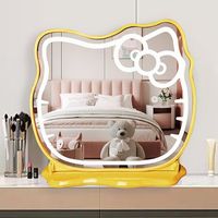 Miroir cosmétique lumineux à écran tactile Hello Kitty, design chat mignon, portable, de bureau, cadre en PVC, moderne, rotatif