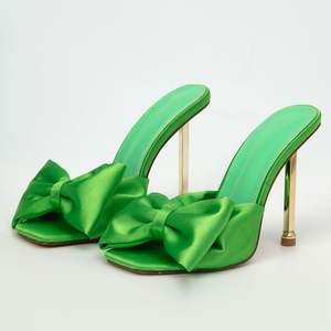 Chaussure Talons Satin Matériel Métal Mode <span class=keywords><strong>Grand</strong></span> Noeud Papillon Talons Bleu Ciel pour Femme - Product Image 3