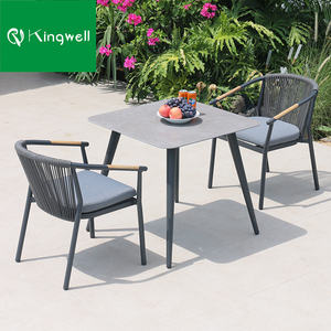 आधुनिक आँगन फर्नीचर लकड़ी डाइनिंग टेबल सेट आउटडोर डाइनिंग कुर्सी एल्यूमीनियम टेबल और रेस्तरां के लिए रस्सी 8 कुर्सियाँ - Product Image 5