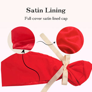 Chapeaux médicaux rouges pour femmes en polyester et élasthanne, bonnets médicaux pour infirmières, doublure en satin, cheveux longs, réglable, queue de cheval de travail - Product Image 3