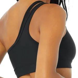 Nieuwe Custom Gerecycled Groothandel Vrouwen Ademend Crop Top Active Wear Sport Bra Workout Naadloze Een Schouder Yoga Beha